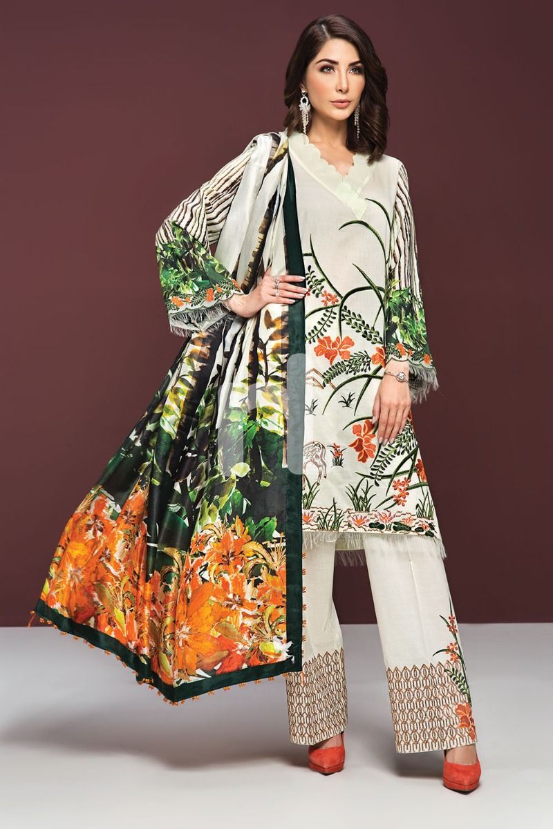 41906139-Lawn & Silk Chiffon – Yellow Digital Printed Dyed Embroidered 3PC