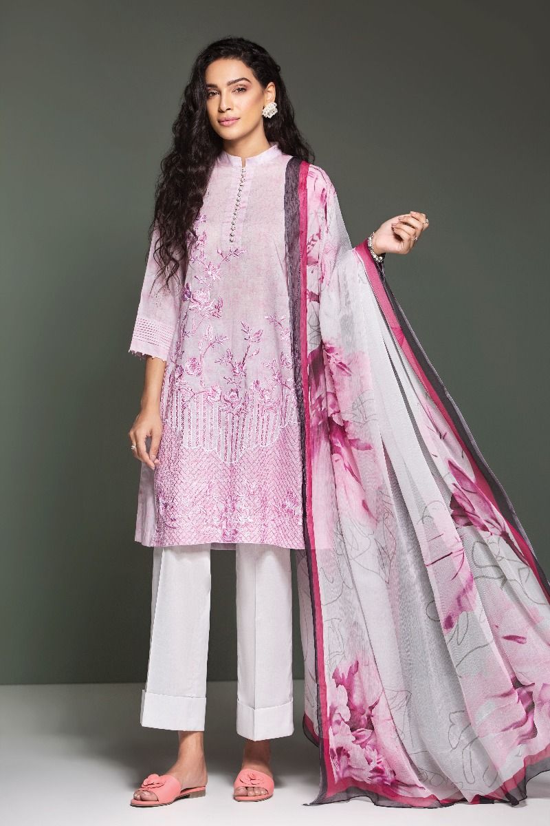 41906109-Lawn & Krinckle Chiffon – Pink Printed Embroidered 3PC
