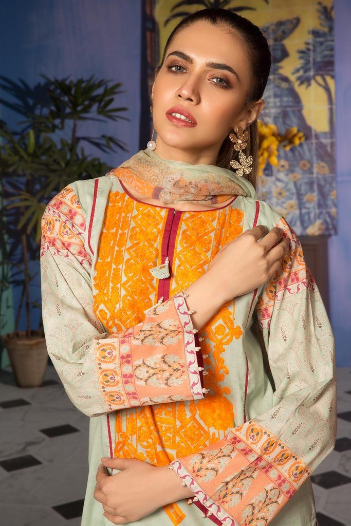3PC Lawn Kashmiri Embroidery with Bamber Dupatta 3819085